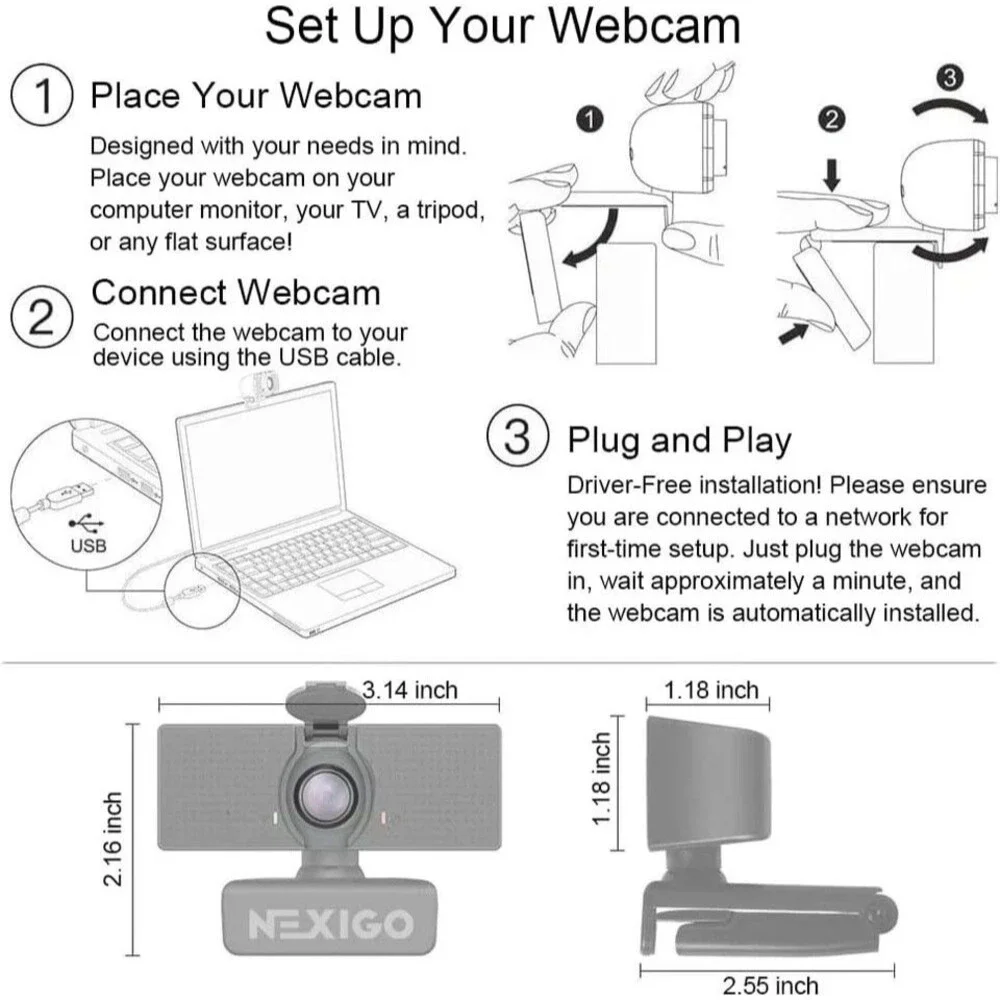 NexiGo N60 1080P Webcam with Microphone, Adjustable FOV, Zoom, Software